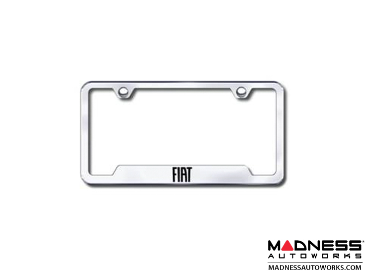License Plate Frame - w/ Cut Outs for Tags - Satin Stainless Steel w/ FIAT Logo